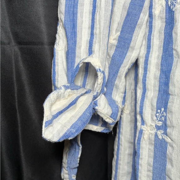 Everly Woman’s Off The Shoulder Mini Dress Blue White Stripe Medium Embroidered - Picture 2 of 11